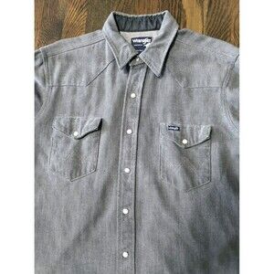 Wrangler Western Pearl Snap Denim Long Sleeve Men's Grey Button-up Size Medium